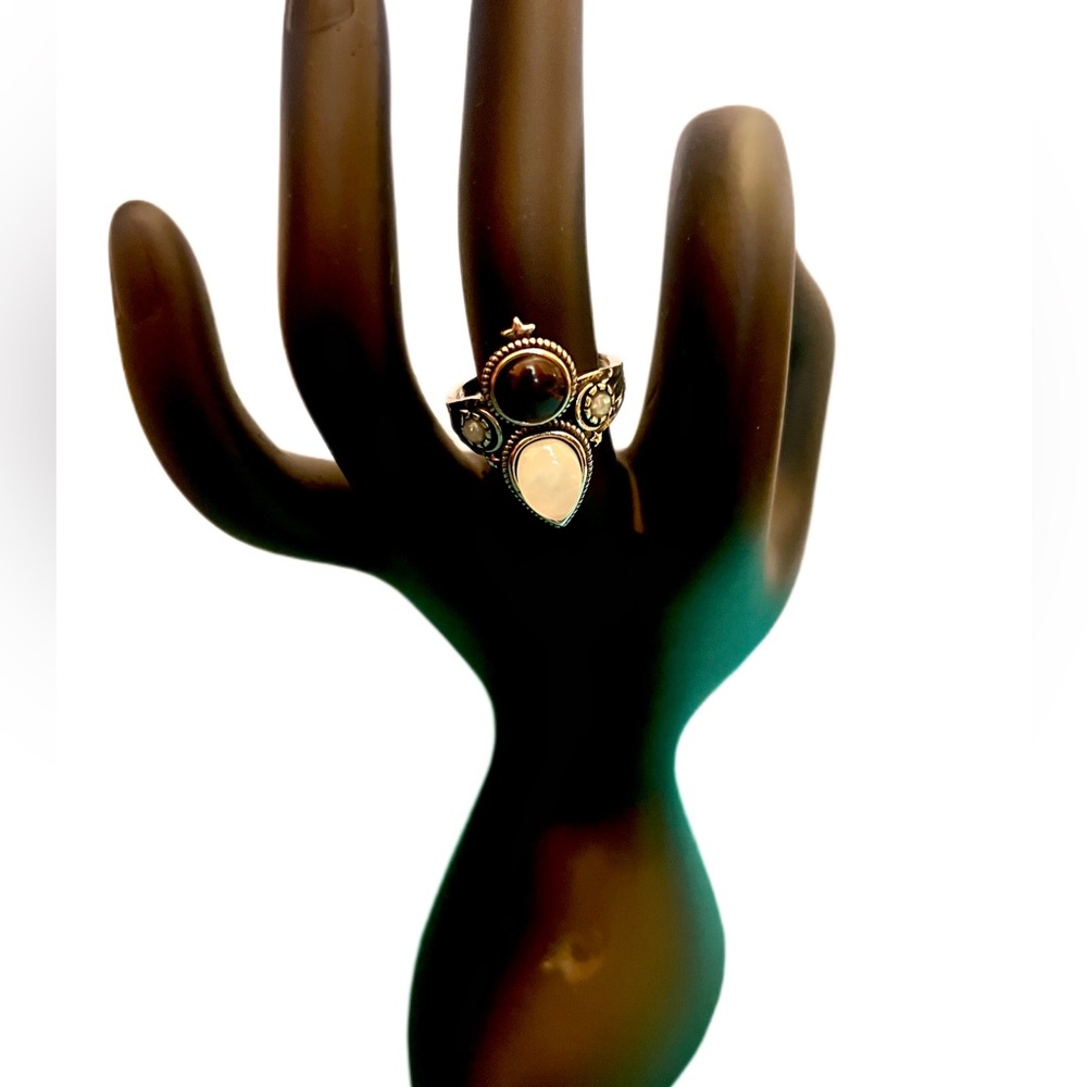 Moonstone & Black Onyx Sterling Silver 925 Ring - Bohemian Dreams - Picture 7 of 8